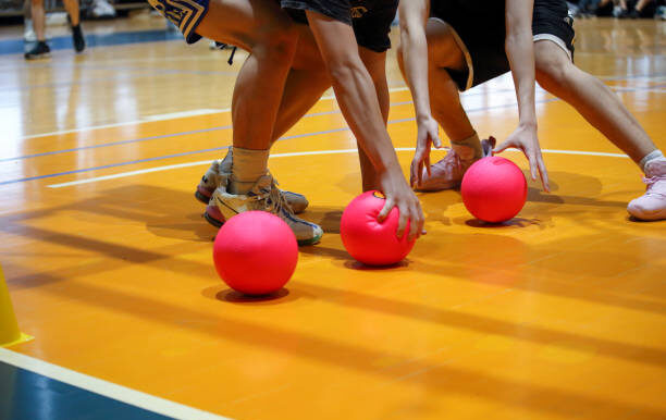 In Community Sports Center, The blue dodgeball is placed in the starting position, waiting for the game to start（Taipei Neihu Sports Center）